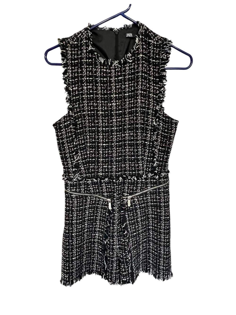 Zara Black, White & Pink Tweed Romper